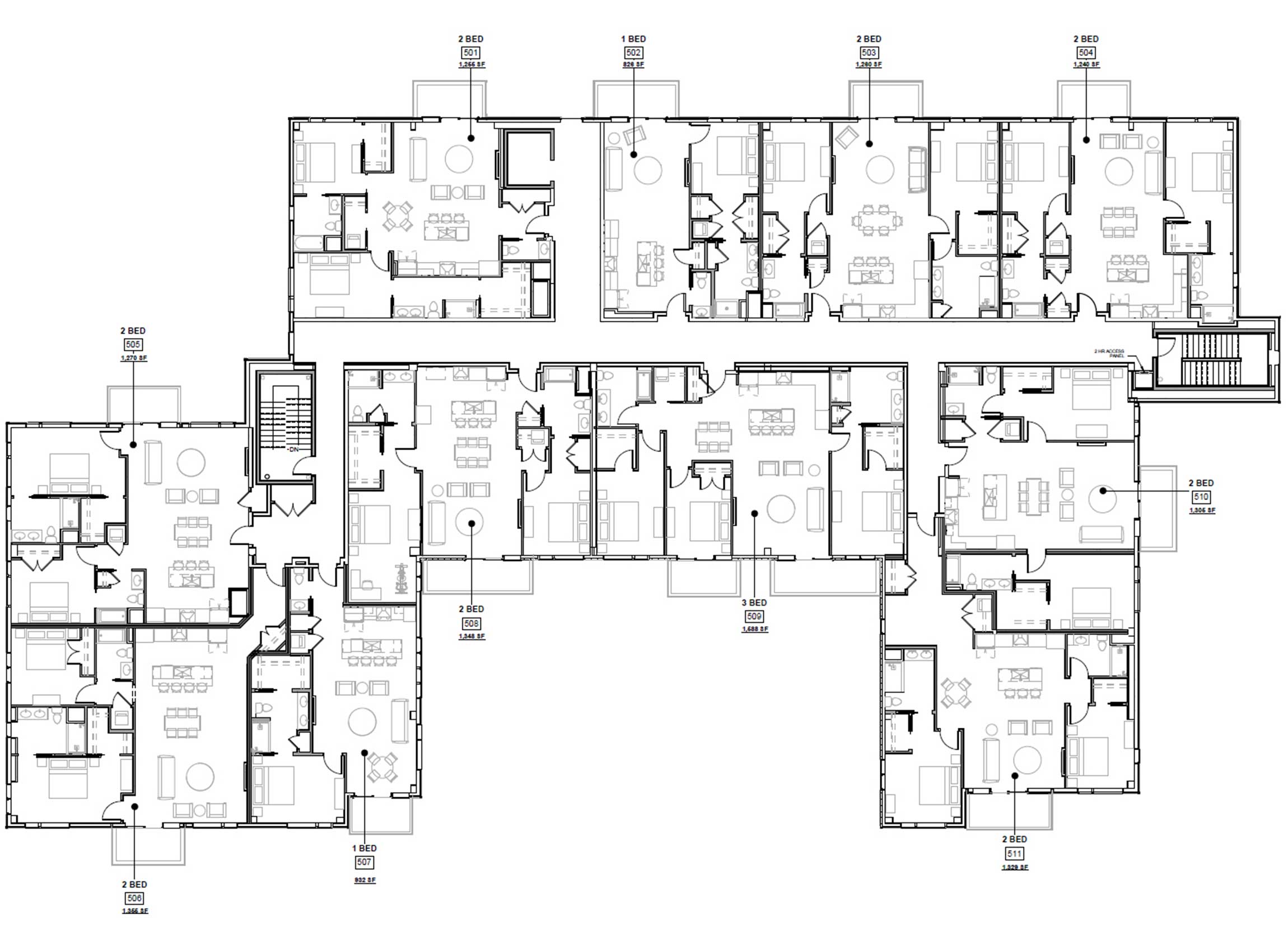 Detailed diagram of the Fifth Floor of The Wyeth in Falmouth Maine